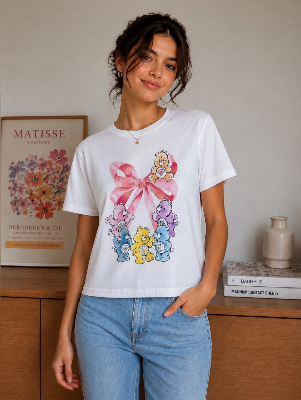 Care Bears Shirt Women Large White Kawaii Graphic Tee Y2K Cottagecore